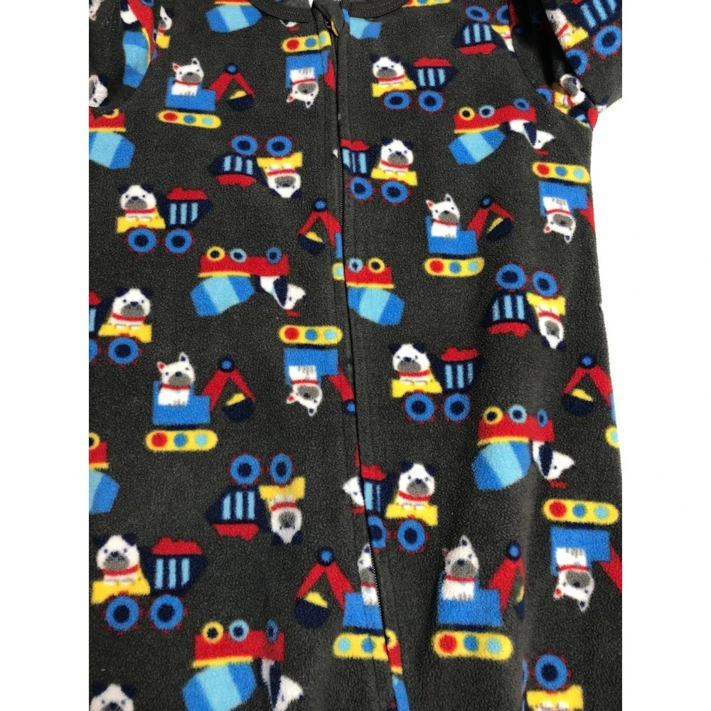 5/$25 Kids Headquarters Footed Pajamas 4T Gray Construction Dog Fleece Sleeper